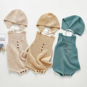 Осень новый малыш ребенок девочки вязаные без рукавов кнопка боди новорожденный вязаный комбинезон девочка свитер с шапкой 210413