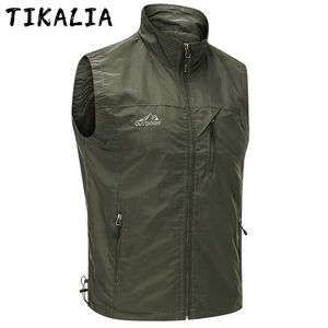 Mäns Militär Ärmlös Vest Jacka Utomhus Trekking Coat Sommar Andas Stativ Collar Lättviktig Märke 210925