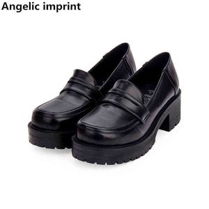 Dress Shoes Angelic imprint woman mori girl lolita cosplay shoes lady mid high heels pumps women student college dress party 35-39 5cm 220303