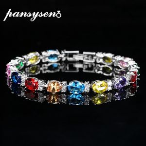 PANSYSEN Luxury 925 Sterling Silver Multicolor Topaz Bracelet for Women Fashion Birthstone Wedding Party Fine Jewelry Bracelets