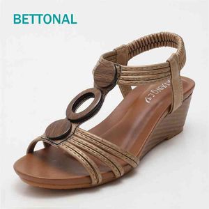 Bettonal Verão Sapatos Casuais Mulheres Sandálias Cunha Vintage Bohemia Gladiator Senhoras Sandálias Para Mulher Grande Tamanho 42 210611