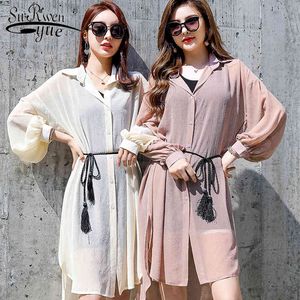 Mulheres Chiffon Cardigan Sun-Proof Shirt Mulheres Longa Roupas Lanterna Sleeve Solto Shawl Blusa Vidable 9124 50 210521