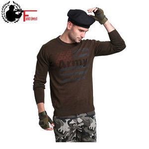 나의 스웨터 겨울 가을 패션 고품질 100 % 면화 플러스 크기 군대 육군 느슨한 니트 스웨터 남성 풀오버 3XL 210518