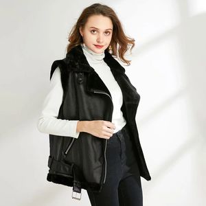 Elegante donna calda gilet in pelle PU moda invernale donna spessa gilet in pile femminile giacca gilet chic ragazze carine 210427