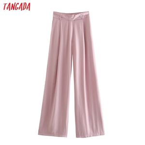 Tangada moda mulheres de alta qualidade rosa longa terno calças calças zíper escritório senhora pantalon je117 210915