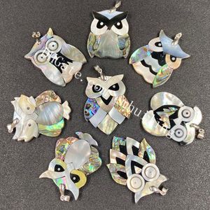 Patchwork Natur Sea / Paua Abalone Shell Inlay Owl Hängsmycke Multi-Style Handgjorda Vintage Färgglada Mamma Pearl Animal Bird Halsband Smycken För Män Kvinnor