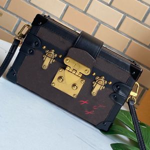 Topp äkta läder klassisk mini bagage väska kanfas läder kvinnor handväska handväska gammal blomma crossbody väska petite malle axelväska magnetiska hasp låda väskor koppling