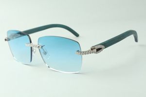 Direktförsäljning Medium Diamond Solglasögon 3524025 Med Teal Trä Temples Designer Glasögon, Storlek: 18-135 mm