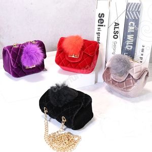 Girls Mini Velvet Purses and Handbags Cute Kid Velour Cross Body Bag with Ball Coin Wallet Pouch Baby Party Clutch Purse Gift