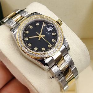 Kvinnors automatiska mekaniska klockdatum ansikte 31 mm Diamond Bezel rostfritt stål fällbara spänne kvinnors klocka