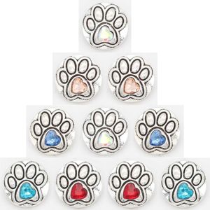Charm Armband Mors dag Snap Smycken Rhinestone Dog Cat Footprint Button för DIY mm Halsband Örhängen