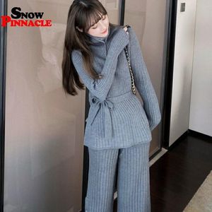 Women sweater suit and sets Autumn winter female Slim elegant office lady pullovers long pants girls costumes 210524