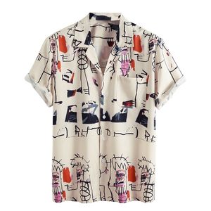 Hawajski Druk Męskie Koszulki z krótkim rękawem Summer Graffiti Dla Mężczyzn Casual Slim Fit Beach Bluzka Topy Koszulka Homme 210721