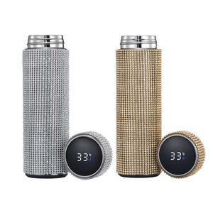 Smart Diamond Thermos Touch Температура Дисплей Нержавеющая Сталь Вакуумная Колбочка Вода Бутылка Кофейная Кубок Кружка 210615