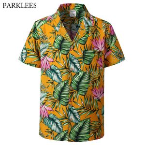 Męskie Hipster Casual Krótki Rękaw Hawajski Aloha Koszule Party Wakacje Przycisk plaży Down Koszula Mężczyźni Plus Rozmiar Tropikalna Koszula Mężczyzna 210522
