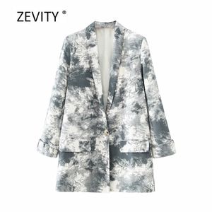 women tie-dyed single button blazer notched collar long sleeve office lady causal stylish outwear suit coat tops C531 210420