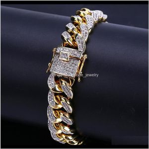 Link Armbänder Schmuck18K Weißgold Iced Out CZ Zirkonia Miami Cuban Link Kettenarmband 10 14 18mm Rapper Hip Hop Curb Schmuck Geschenke für B