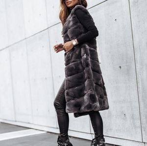 Höst/vinter lång fashionabel rundhalsad pälsväst Jacka Coat