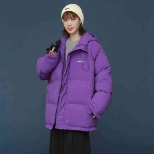 Kadın Aşağı Tüy Ceketler Ceket Kış Moda Kalın Sıcak Kabarcık Artı Boyutu Boy Kirpi Pamuk Yastıklı Mor Ceketler Dış Giyim 211130