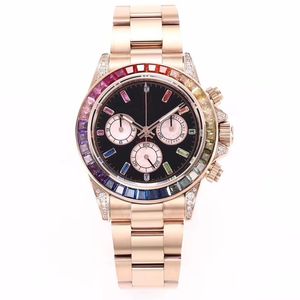 Mechanische Sportuhr für Herren, von Hand eingesetztes Diamantverfahren, wasserdicht leuchtend, 40 mm Durchmesser, Regenbogendiamant, Auswahl im Fashion-Star-Stil