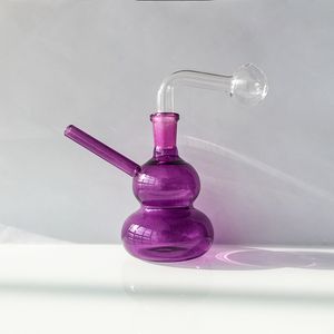 14mm Colorful gourd Shape Glass Smoking Water Curved Oil Rig Pipe Tobacco Bowl with Thick Glass Burner Bubbler pipes Pink Yellow Blue Green Purple Red Orange Colors