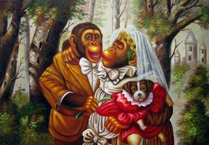 Monkey Wedding Huge Oil Painting On Canvas Home Decor Handpainted &HD Print Wall Art Pictures Customization is acceptable 21060710