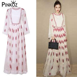 Luxury Runway Women Maxi Dress Spring Fashion Broderi Lace Pacthwork Celebrity Style Party Evening 210421