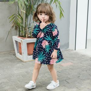 Mädchenkleider europäischer und amerikanischer Kinder Rock Süßes gedrucktes Langarm -Kleid