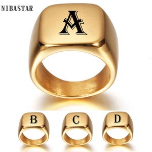 Personalised Initial Engrave a to z Alphabet Stainless Steel Signet Blank Plain Ring Band High Polished Gold Tone U.s.size