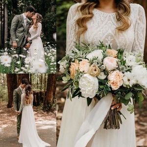 Beach Bohemian Wedding Dresses Sexy Backless Long Sleeve Country Boho Bridal Gowns 2022 Custom Made Wedding Dress BC1704