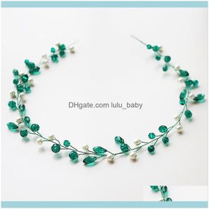 Jewelrygreen Color Crystal Vine Fasce per capelli da donna Perle fatte a mano da sposa Gioielli per capelli Aessories Decorazione da sposa lunga Tiara Drop Deliver