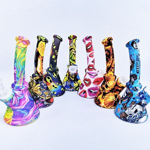 6.5 Inch Camouflage Colour Beaker Design Silicone Water Pipe Rigs With Glass Bowl Silicone Downstem Unbreakable Oil Rig WATER Bong