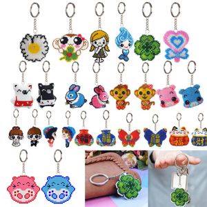 DIY Full Beads Cartoon Cross Stitch Embroidery Keychains Handmade Women Bag Pendant Jewelry Key Ring