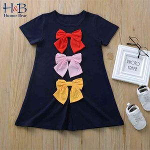 Summer Girls Dress Toddler Fashion manica corta Bowknot Cute Children Baby Kids Abbigliamento 210611