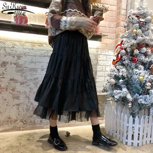 Long Skirts For Women's Harajuku Korean Style White Black Maxi Teenagers High Waist School 12819 210427