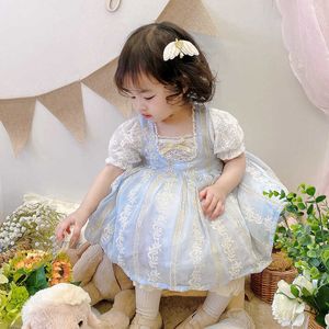 Summer Spanish Baby Dress Girls Lolita Princess Tulle Dreeses Children Birthday Party Ball Gown Kids Lace Bow Boutique Clothes 210615