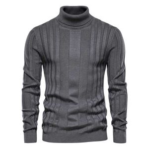 AIOPESON Slim Fit Pullovers Turtleneck Men Casual Basic Solid Color Warm Striped Sweater Mens Winter Fashion Sweaters Male 211008