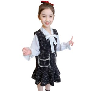 Teenage Girls Clothes Blouse + Dress Clothing For Plaid Pattern Tracksuit Spring Autumn Children's Set 210528