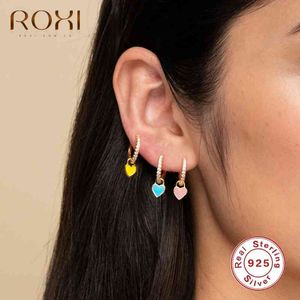 Roxi Lovely Insh Heart Crystals Redondo Hoop para mujer Chica Rosa Azul Verde Cartílago Pendientes 925 Sterling Silver Brincos