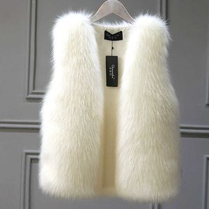 Winter Female Fur Vest Coat Warm White Black Gray Jacket Large Size 2XL Sleeveless 210531