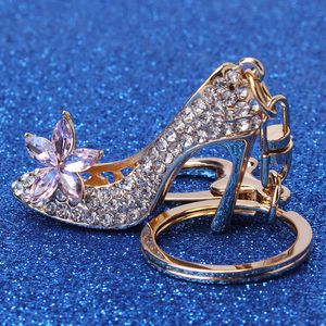 High Heeled Shoes Keychain Rhinestone Crystal Shoe Pendant Car Key Chain Bag Keyring Boutique Gift Decorative Alloy Women Trendy G1019