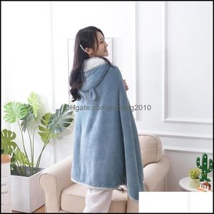 Blankets Textiles Home & Gardenblankets Hooded Wearable Thickened Flannel Blanket Double Lamb Sofa Er Office Cloak Shawl Throw Sweatshirt Dr