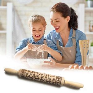 Natal Embossing Rolling Pin Biscoito Fondant Bolo De Pastelaria DIY DIY Ferramenta Cookies Cookies Gravado Rolos Rolos 211008