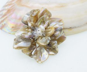 Pins, Brooches ! Freshwater Pearl And Shell Flower Coffee/white/black Baroque Brooch 60mm Nature Wholesale FPPJ