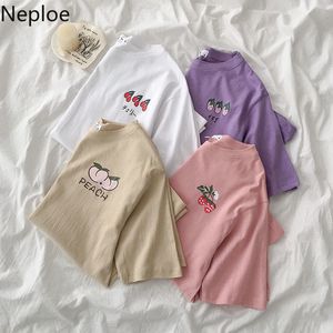Neploe Fruit Pattern Print T Shirts Women Solid O Neck Short Sleeve Female Tops Summer Loose Casual Cotton Ladies Tee 1C822 210423
