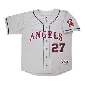 Ny Mike Trout California Gray Road Throwback Jersey w/ Team Patch XS-5XL 6XL Stitched Baseball Tröjor Retro