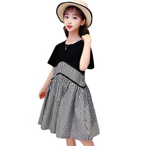 Teenage Girl Dresses Plaid Wzór Dziewczyny Patchwork Sukienka Dla Dzieci Letni Kostium 6 8 10 12 14 210528