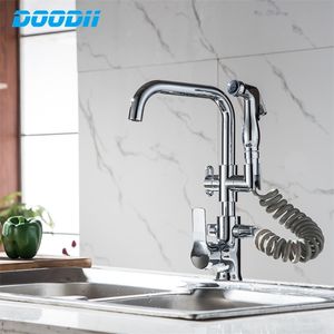 Faucet de cozinha Pull Out Lar Spray Dual Spout Single Handle Mixer Torneira Torneira Torneira 360 Rotação Torneiras Torneira Torneira Doodii 211108