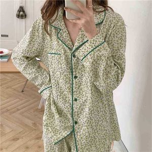 Stylish Floral Loose Nightwear Casual Printed All Match Women Homewear Sweet Chic Two Piece Suit Pajamas Sets 210525