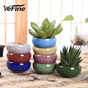 YEFINE 8PC / LOTS ICE-CRACK Keramiska blomkrukor för saftiga växter Små Bonsai Pot Hem och Trädgårdsinredning Mini Suckulenta Växtkrukor 210401